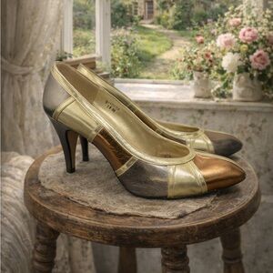 Vintage 1980s Milano, Metallic, Colour blocking, Heels